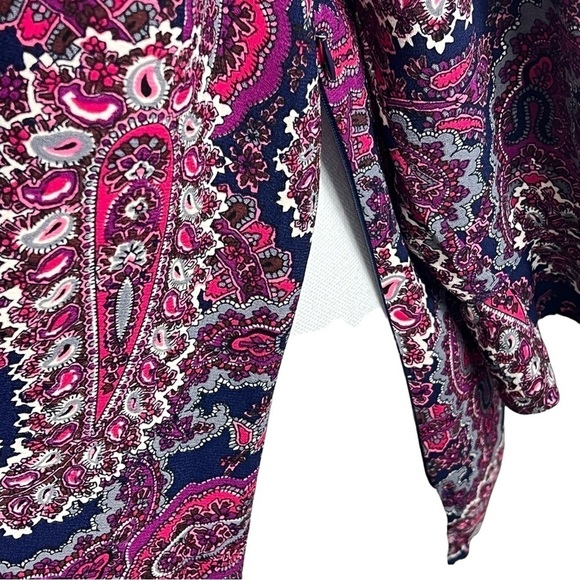 Talbots 2XP Blouse Shirt Top 3/4 Peplum Sleeve Paisley Print Multicolor Side Zip - Picture 4 of 8